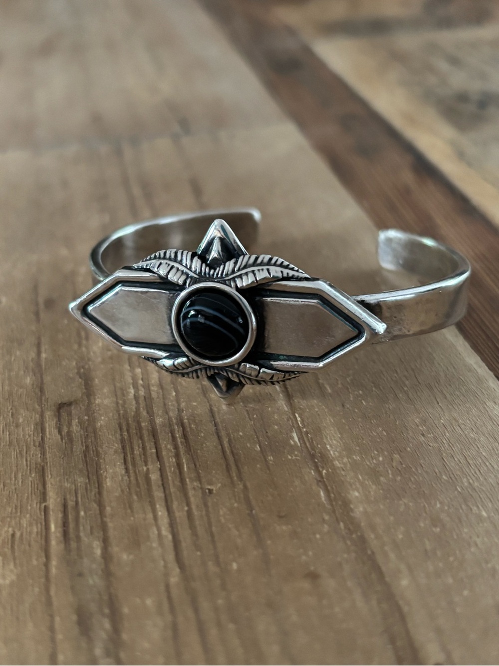 Pamela Love Silver Cuff with Black Agate Center Stone